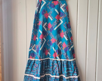 jupe maxi vintage à plusieurs niveaux années 70, taille 34/36