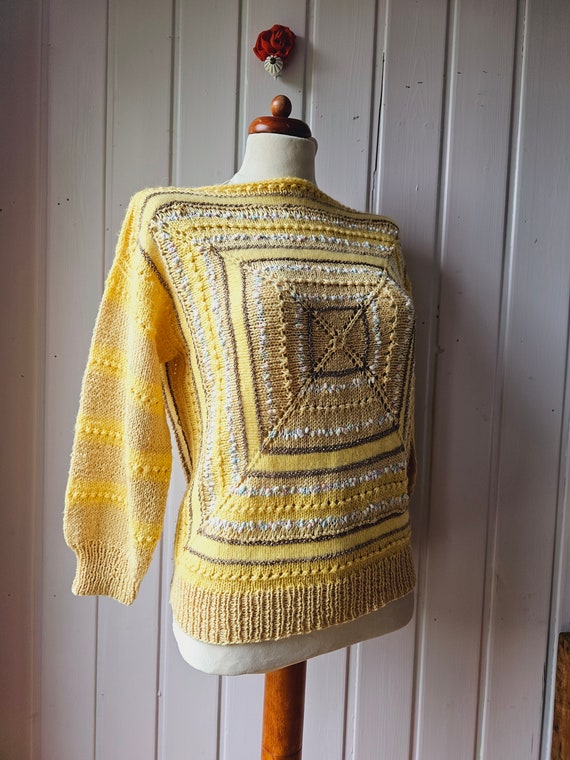 Vintage handmade granny square sweater size 38 - image 4