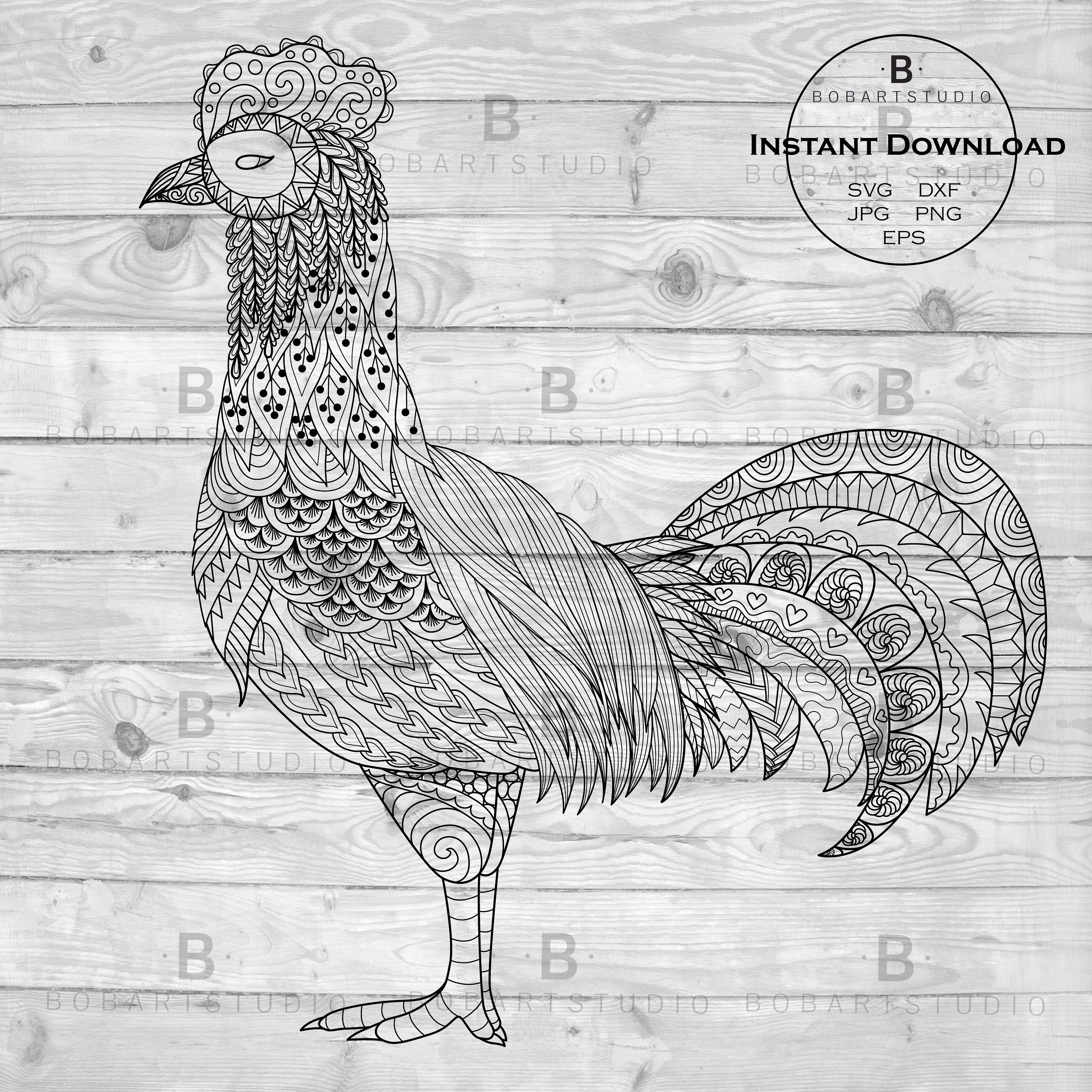 Download Zentangle Rooster Rooster Mandala Mandala Style Digital | Etsy