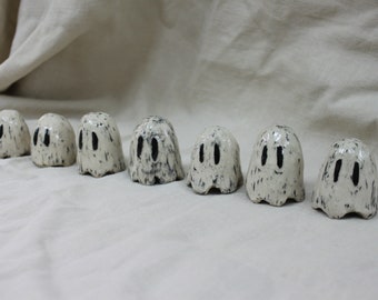 Handmade Ceramic Mini Pocket Ghost For Protection Sgraffito Textured Ghost Stoneware Pottery