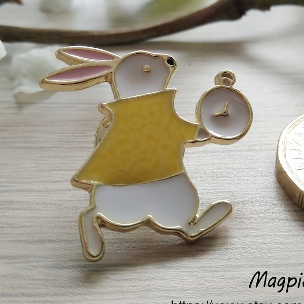 Alice in Wonderland Metal and Enamel Pin, White Rabbit Pin, Rabbit Enamel Pin, Bunny Gift, Rabbit Lover Gift, Animal Enamel Pin, Bunny Pin