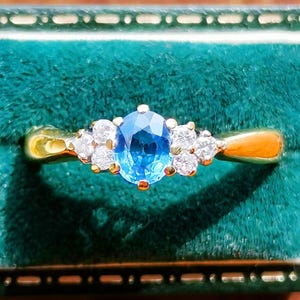 Vintage 18ct Yellow Gold Sapphire and 0.10ct Diamond Ring, 18k Solid Gold Half Eternity Ring, Fully Hallmarked British 750 Gold Ring