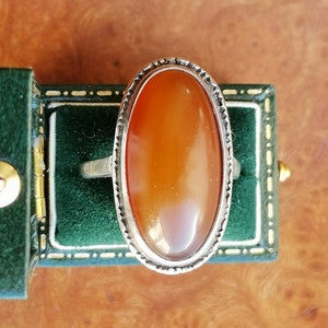 Vintage Sterling Silver Carnelian Ring, Heavy Solid Silver Single Stone Ring, Hallmarked Vintage, Free Shipping