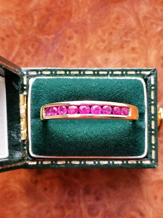 Vintage 9ct Solid Gold Ruby Half Eternity Ring, F… - image 1