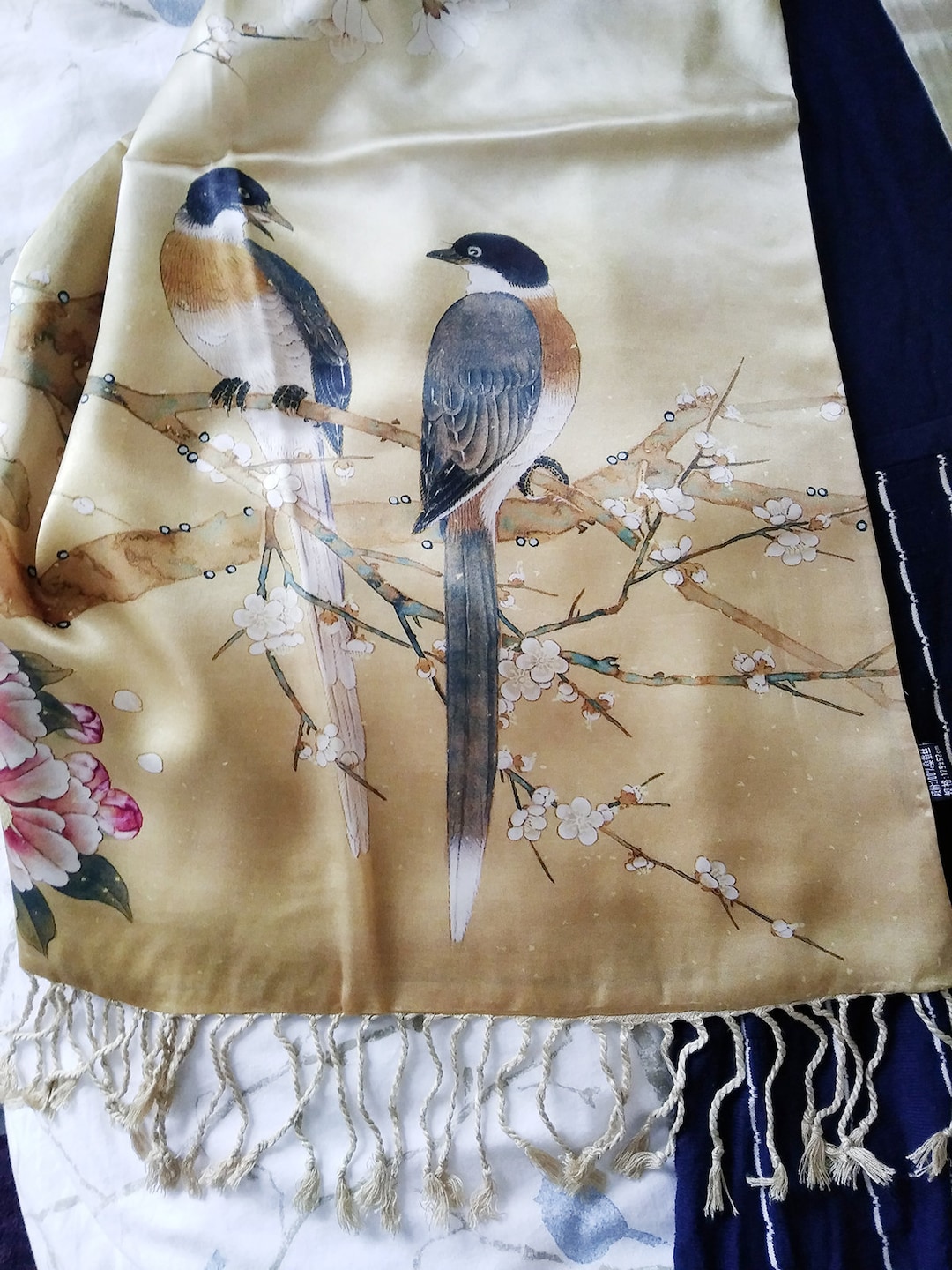 Vintage Style Birds Scarf 100 Silk Scarf Birds and Flower Etsy