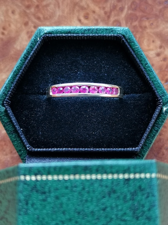 Vintage 9ct Solid Gold Ruby Half Eternity Ring, F… - image 1