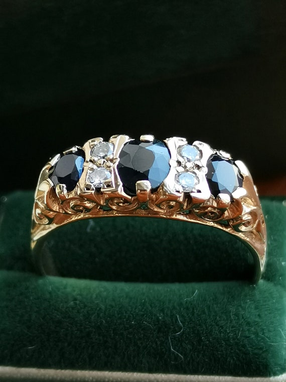 Vintage 9ct Solid Gold Sapphire and Diamond Half … - image 3