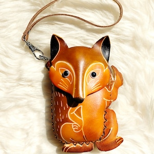 Echtes Leder Fuchs Geldbörse, Handgefertigte Fuchs Geldbörse, Fuchs Geldbörse, Leder Tier Tasche, Kleine Fuchs Tasche, Reißverschluss, Besonderes Geschenk