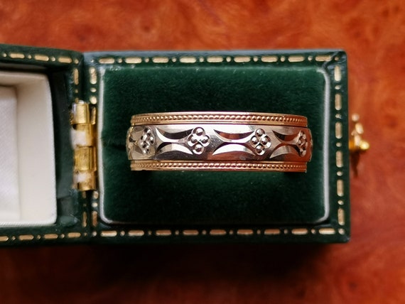 Vintage 9ct Solid Gold Two Tone Spinner Band, B.Bros Band Ring, Berker Bros Wedding Ring, Fully Hallmarked 9k Gold 375 British Vintage Gold
