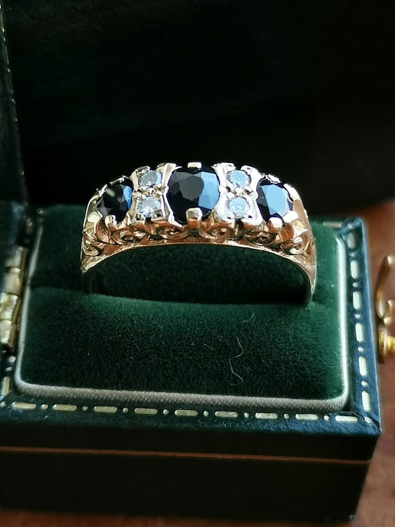 Vintage 9ct Solid Gold Sapphire and Diamond Half … - image 1