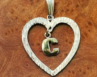 Vintage 9ct Gold Heart Charm, 9ct Solid Gold Letter 'C' Heart Pendant, Hallmarked British Vintage, "C" Initial Heart Pendant Charm