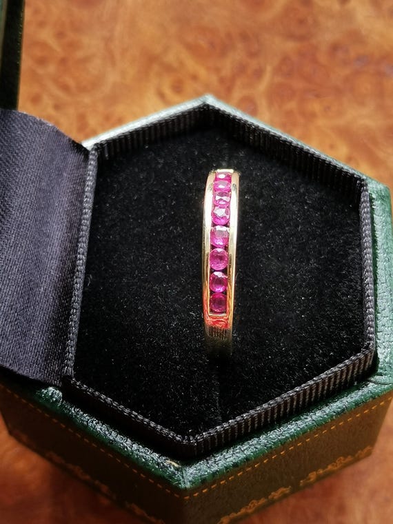Vintage 9ct Solid Gold Ruby Half Eternity Ring, F… - image 2