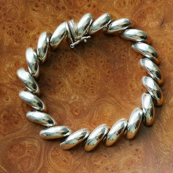 Vintage Italian Sterling Silver Bracelet, Fully Hallmarked Silver Chain, 925 Silver San Marco Bracelet, Macaroni Design Bracelet, 24.5g