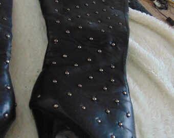 Knee High Leather boots with zip and gold studs size 3 UK
