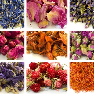 62+ types dried flowers - 10g - 50g, edible , dried petals, tincture, craft, tea lavender rose cornflower dryed rose butterfly pea flower