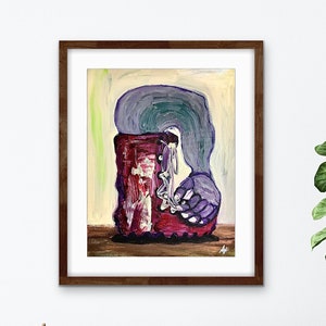Original acrylic painting, small wall decor, street outsider brut, living wall hanging, contemporary modern, 11 x 14 in., one of a kind art