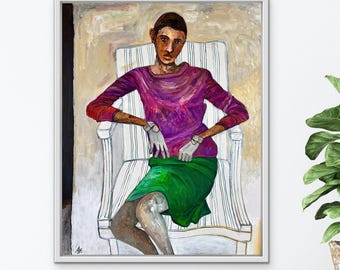 Original Portrait Acrylic Painting: Brut Street Art, 16 x 20 in