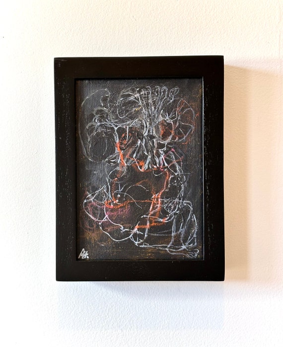 額入りアクリルミニ絵画：現代抽象ウォールアート（5 x 7インチ