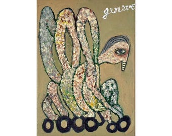 Macoon Design Original Acrylic Animal Painting, 7x5 Canvas Art, Contemporary Brut Street Style
