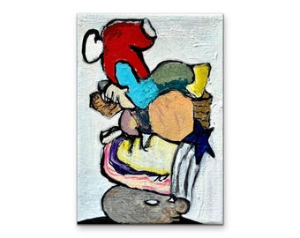 Macoon Design Original Acrylic Painting, 7x5 Canvas Art, Contemporary Brut Street Style