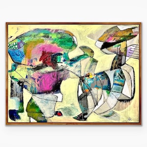Original acrylic painting, living wall hanging, abstract wall decor, contemporary modern, 36 x 48 in, one of kind art, outsider art brut