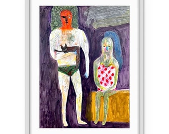 Original limited edition art print, street outsider brut, high quality, colorful unique wall hanging, one of a kind art, signed by artist