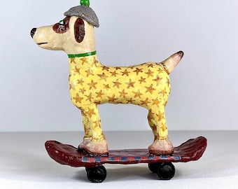 Original art sculpture, unique dog object, handmade craft, table top decor, animal folk decor, inspirational craft, street outsider brut