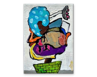 Pintura acrílica original de Macoon Design, lienzo de 7x5 pulgadas, estilo urbano contemporáneo Brut.