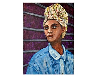 Macoon Design Original Acrylic portrait Painting, 7x5 Canvas Art, Contemporary Brut Street Style