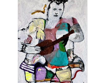 Original Acrylic Portrait Painting, Outsider Art, 11x14