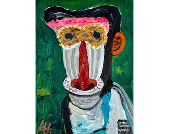 Macoon Design Original Acrylic Animal Painting, 7x5 Canvas Art, Contemporary Brut Street Style
