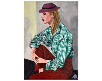 Macoon Design Original Acrylic portrait Painting, 7x5 Canvas Art, Contemporary Brut Street Style