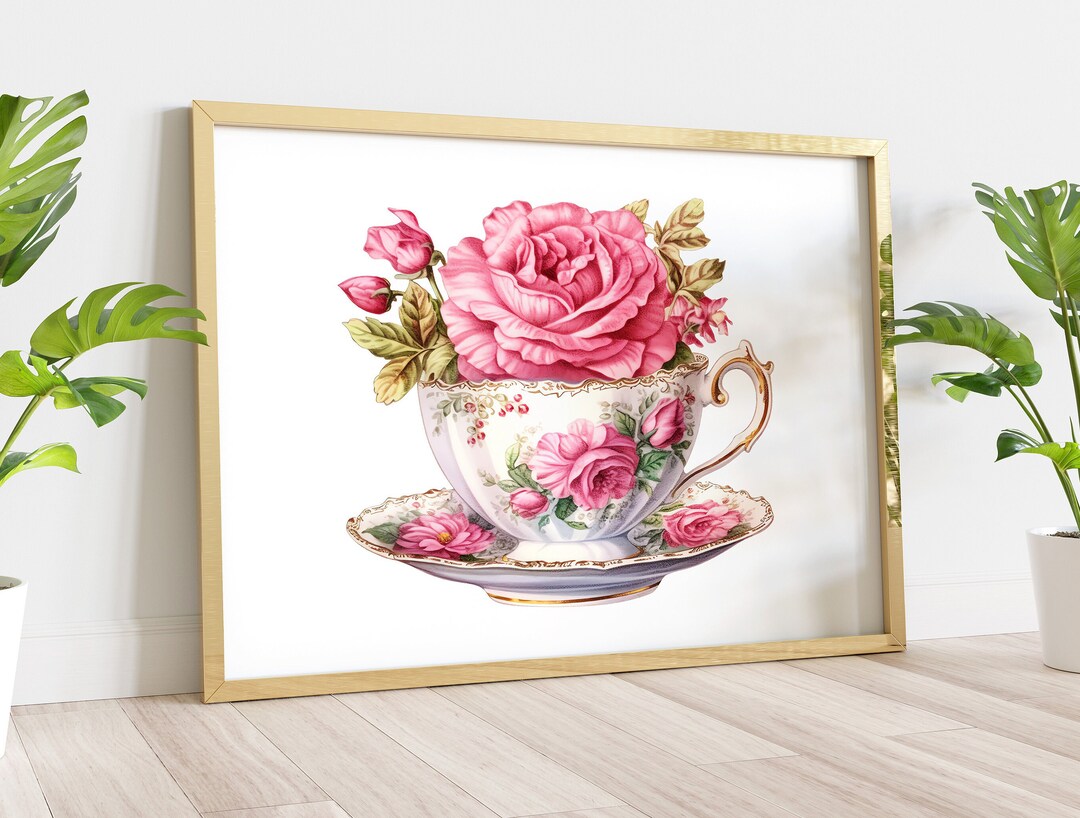 Tea Cup Wall Art Rose Tea Cup Print Tea Cup Poster Tea Cup Etsy
