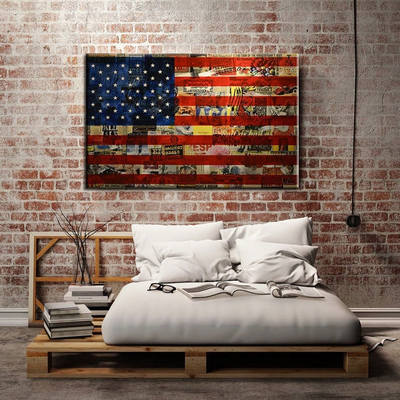 USA Flag Canvas Wall Art Art Retro Style Art American Flag USA Etsy