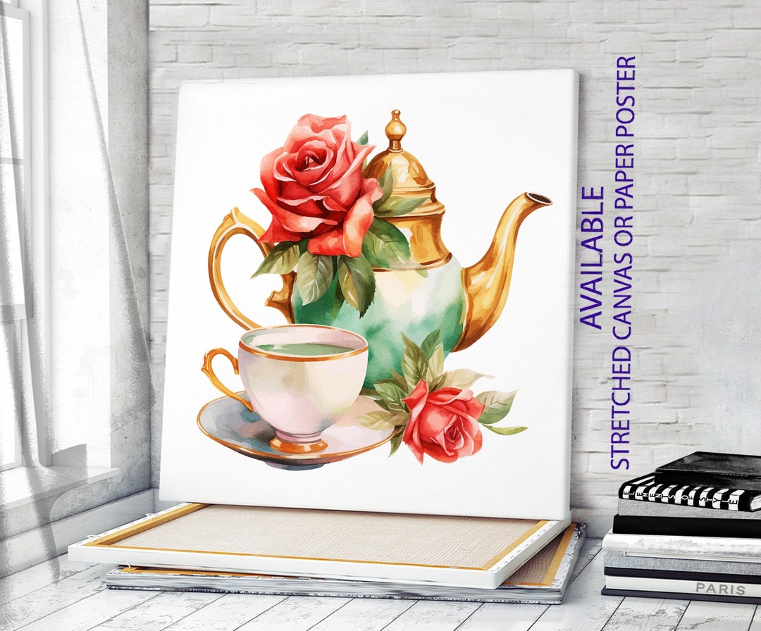 Teapot Print Teapot Wall Art Teapot Canvas Wall Art Rose Print Etsy