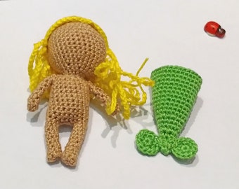 Tiny Mermaid - amigurumi crochet doll with separate tail and hair - pattern pdf tutorial ENGLISH, stuffed doll