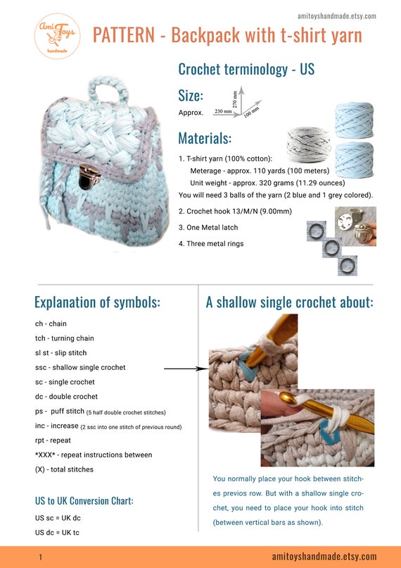T shirt top yarn backpack pattern