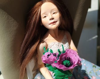 Handmade Art Doll, Sculpted Miniature OOAK, Collectible BJD, Porcelain Like Sculpture Art