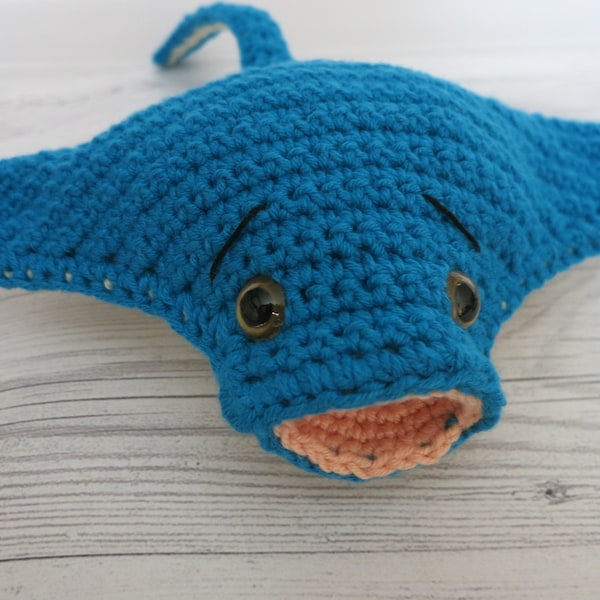 PATTERN: Blue stingray manta ray crochet toy