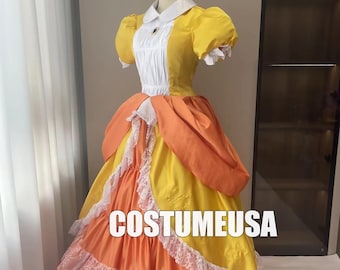 Princess Mario Dress Daisy Yellow Mario Dress Woman Girls Cosplay Costume
