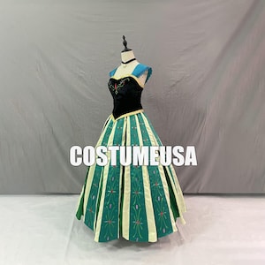 Princess Anna Dress Frozen Anna Dress Coronation Emboridery Flowers Adult Woman Girls Cosplay Costume Luxury