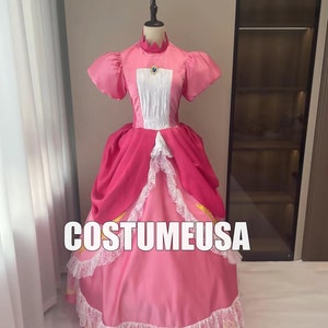 Prinses Mario Peach Rode Jurk Mario Jurk Satijn Vrouw Meisjes Bloemen Cosplay Kostuum