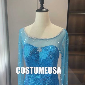 Princess Elsa Dress Frozen Elsa Snow Queen Blue Dress Cosplay Costume