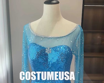 Princess Elsa Dress Frozen Elsa Snow Queen Blue Dress Cosplay Costume