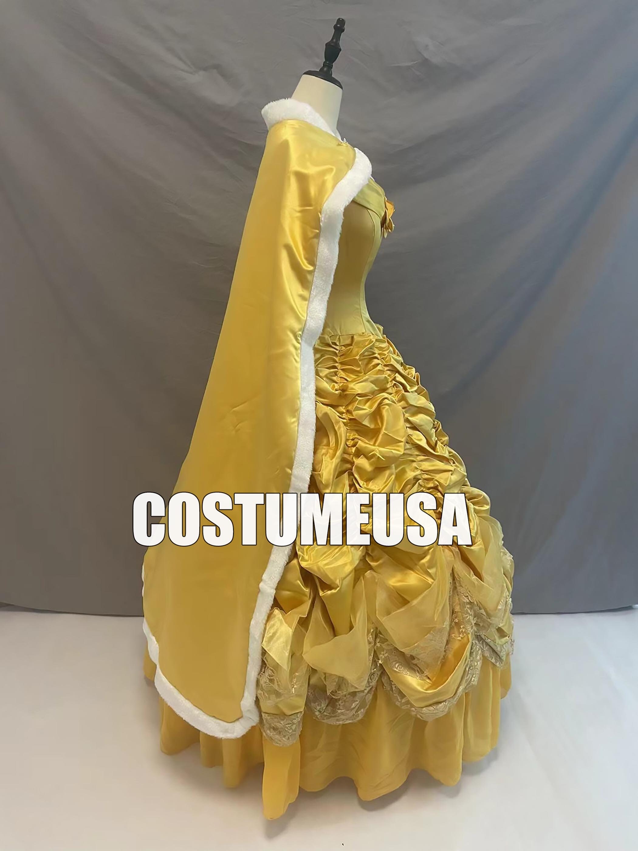 Princess Belle Dress Beast Belle Dress Cape Yellow Women Girls Cosplay Costume