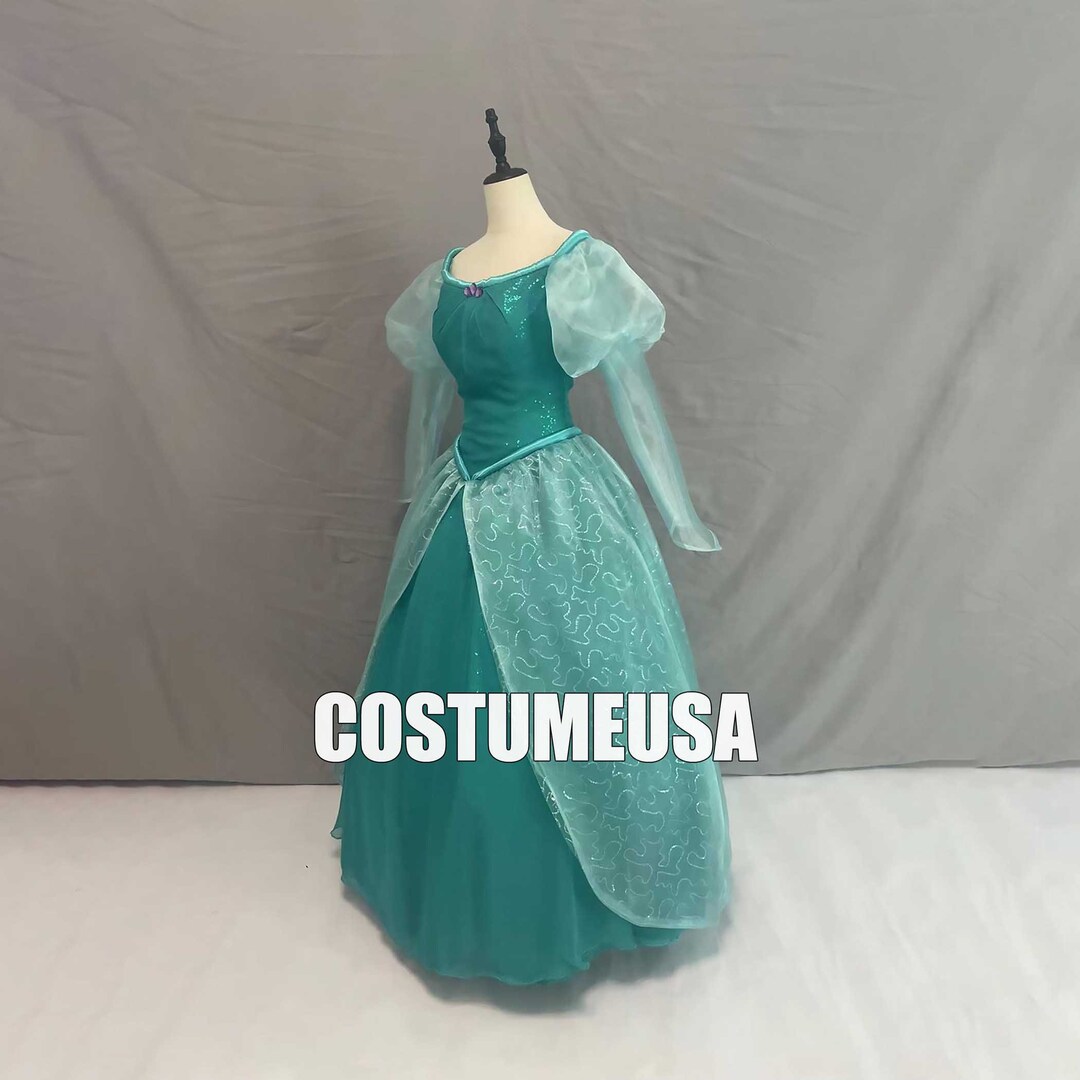 green emerald velvet dress Mermaid Green Flutter Sleeve Disney Ariel Velour Dress main image 1