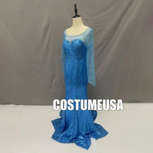 Princess Elsa Dress Frozen Elsa Snow Queen Blue Dress Women Girls Cosplay Costume