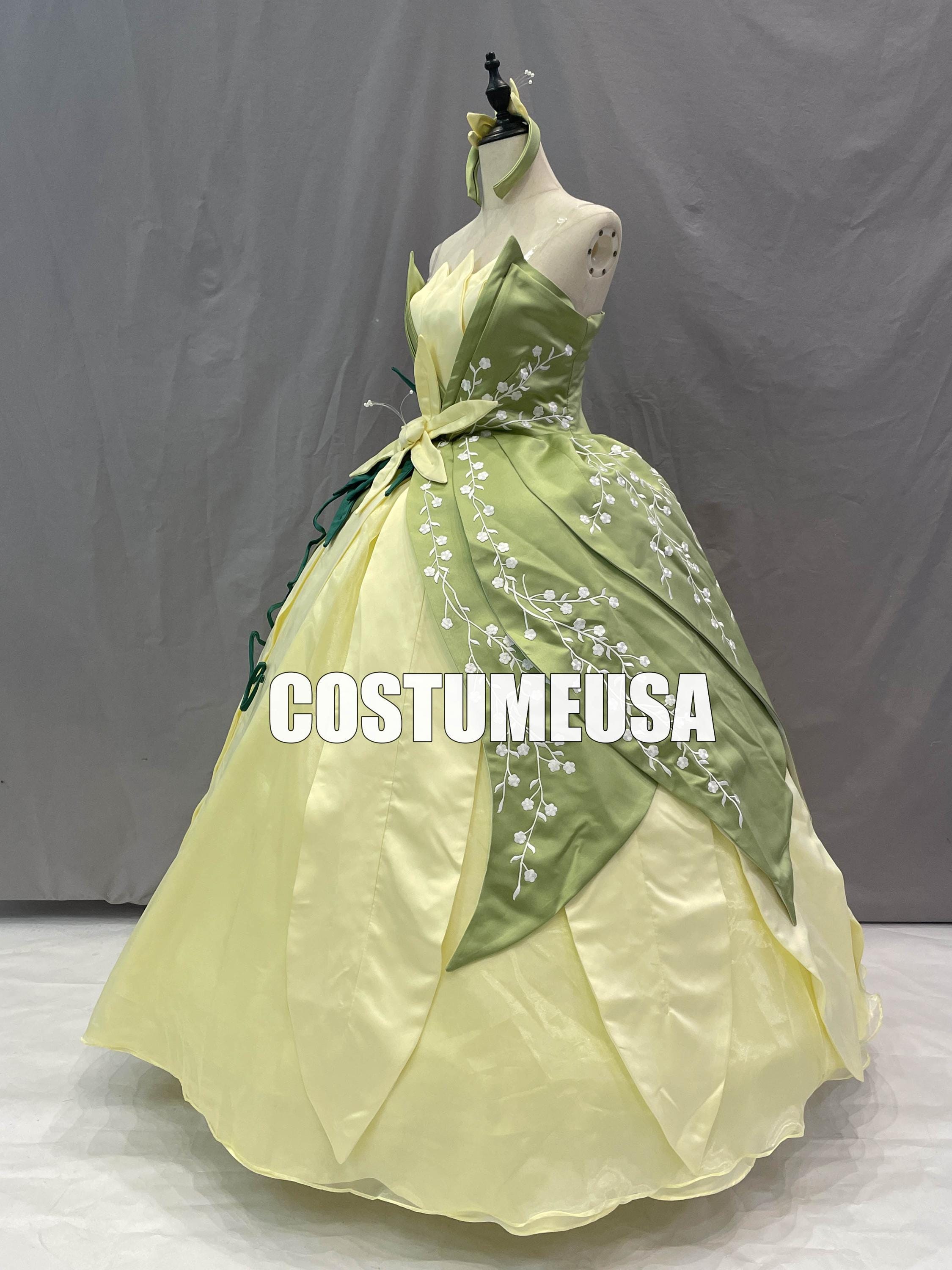 tiana green dress DEC Fairytale Outfits in and Yellow Wedding Gown Pin dress+pannier+head band Women's Plus Size Disney Princess