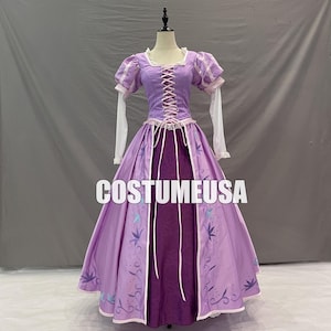 Princess Rapunzel Dress, Tangled Cosplay Costume, Tangled Rapunzel Dress Embroidery Flowers Adult Woman Girls