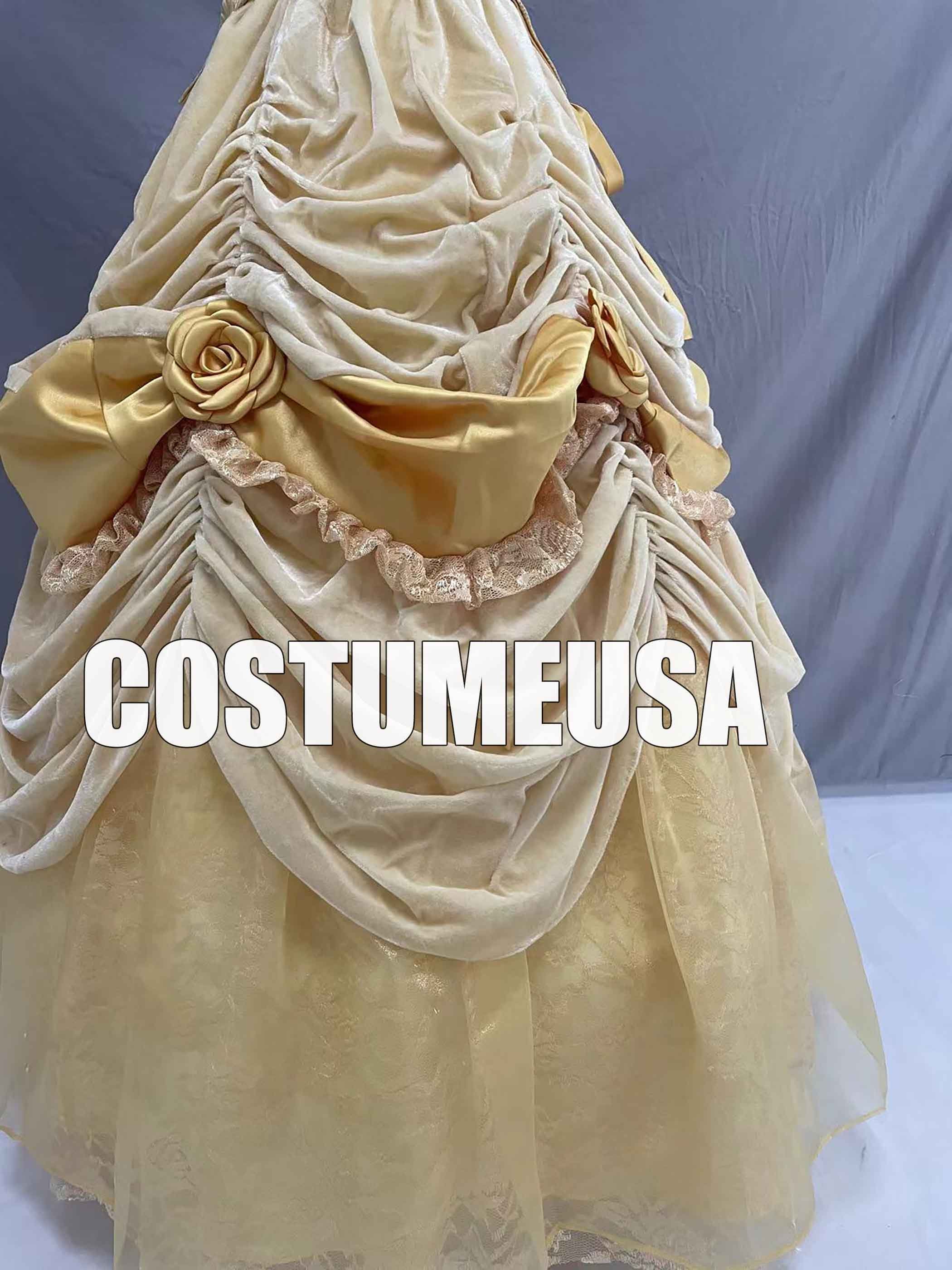 Princess Belle Dress Beauty and the Beast Belle Dress Yellow Brocade Satin  Woman Girls Cosplay Costume - Etsy